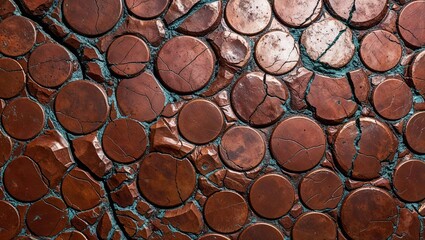 Sticker - Close-up of a copper wall with a unique circular pattern.