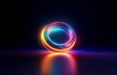 Canvas Print - a glowing neon ring with vibrant colors in the middle of a black background.