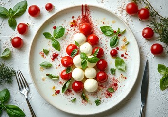 Creative salad arrangement resembling a Christmas tree on a plate with fresh ingredients