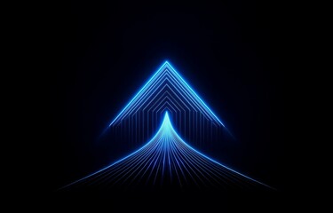Wall Mural - abstract digital blue glowing lines forming an upward arrow shape on a dark background.