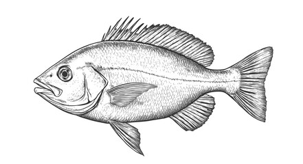 Wall Mural - Fish sketch dorado gilt-head bream. Vintage retro print, black white gilt-head bream fish sketch ink pencil style drawing, linear drawing, engrave old school. Sketch artwork dorado fish. Illustration