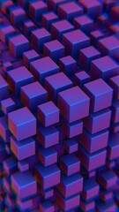 Leinwandbilder - Abstract 3D Cluster of Gradient Cubes with Purple and Blue Neon Hues