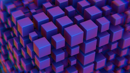 Leinwandbilder - Abstract 3D Cluster of Gradient Cubes with Purple and Blue Neon Hues