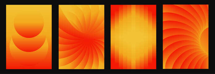 Aufkleber - Abstract gradient backgrounds vector set in. Trendy vibrant gradient yellow orange  colors  posters in groovy, trippy, y2k psyhodelic style.