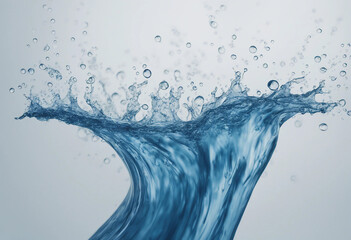 Blue water swirl splash with little bubbles isolated on clear background liquid flowing in form of w