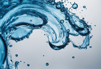 Blue water swirl splash with little bubbles isolated on clear background liquid flowing in form of w