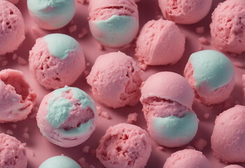 Collection of Strawberry ice cream ball isolated on a transparent background