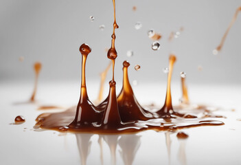 Dripping Melted caramel sauce drops isolated on white background transparentDripping Melted caramel sauce drops isolated on white background transparent