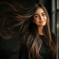 Beautiful woman with long flowing hair