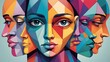 © DesignINKZ - Abstract Human Face in Colorful Geometric Shapes, Representing Fragmentation and Mental Disorientation