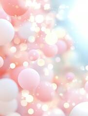 Wall Mural - soft pink and white bokeh lights and floating spheres on a light gradient background. abstract dream