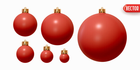 Wall Mural - set of christmas decorations in form of balls with sparkles realistic 3d design. xmas ornaments ball
