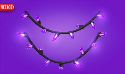 Wall Mural - festive christmas blue string lights brightly glowing. realistic 3d new year decorations garland iso