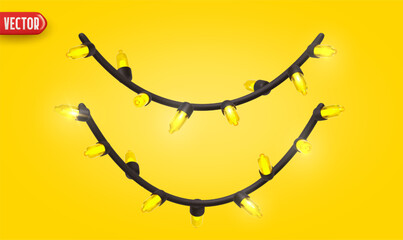 Wall Mural - festive christmas blue string lights brightly glowing. realistic 3d new year decorations garland iso