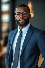 African American businessman in formal wear portrait of confident businessman in the modern office, Generative AI