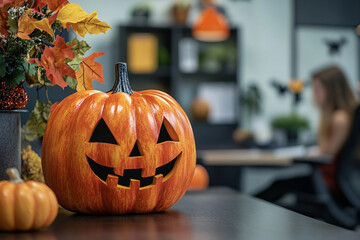 Wall Mural - office decorated in halloween style designed with generative ai