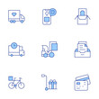 © Blockfine - Delivery icons set. Line Duotone style, editable stroke. delivery truck, box, credit card payment, delivery, bike, construction vehicle