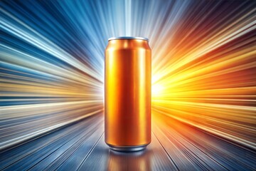 Wall Mural - golden energy drink can in bright light tunnel background
