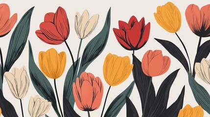 Wall Mural - Colorful Tulip Pattern.