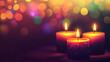 © Tahsin - Kwanzaa celebration with three lit candles surrounded by colorful festive lights at night