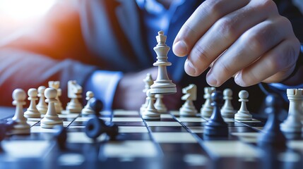 A hand moves a chess piece during a game.