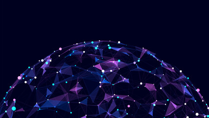 Vector futuristic colors sphere of particles and lines. Network connection big data. Abstract technology background.