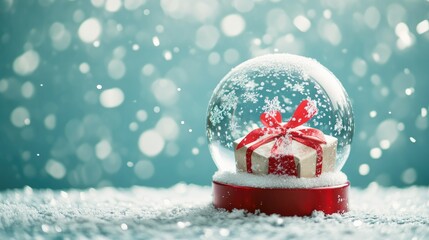 Wall Mural - christmas snow globe on snowy winter background