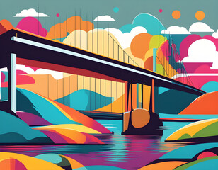 Poster - colorful bridge with cool isolated pop art style background