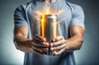 © Introvertia - Man holding energy drink can with lightning emanating symbolizing power