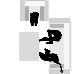 Silhouette model of people sitting on sofa and chair at table. Top view. Vector illustration.