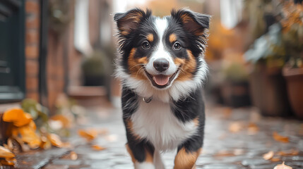 In the summer, a human and his dog walk in a park together, Adorable domestic pets concept, Friendship between humans and their pets