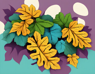 colorful Golden kudzu and leaves with cool isolated pop art style background