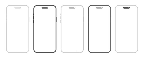 Wall Mural - iphone 16 pro max modern smartphone devices mockup template set. black gray frame mobile phones with