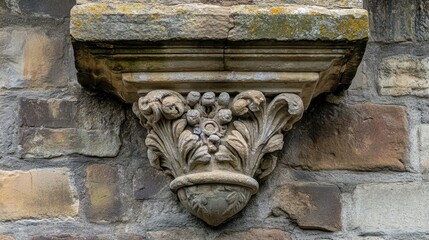 Canvas Print - Intricately carved corbel under parapet stone chipped from centuries of weather exposure