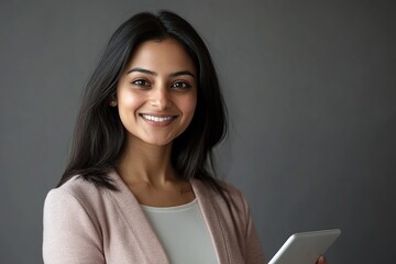 Wall Mural - Young indian woman IT freelancer working on laptop