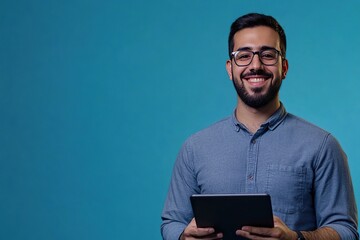 Wall Mural - Young man IT freelancer working on laptop