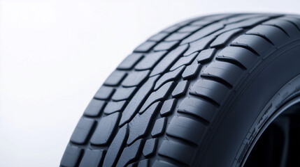 High quality close up of car tire showcasing its tread pattern and rubber texture, emphasizing durability and performance. Ideal for automotive and tire related content.