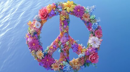 Colorful Flower Peace Symbol on Water Surface