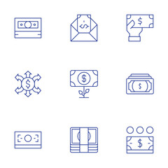 Business icons set. Thin Line style, editable stroke. money, money flow