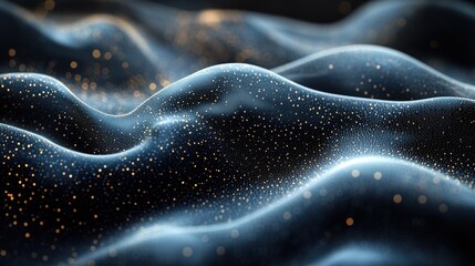 Wall Mural - abstract blue and gold wavy surface with sparkling particles.
