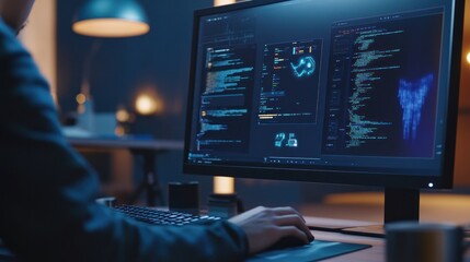 Programmer working late at night on a code project