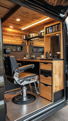 Canvas Print - Mobile Barber Shop in Custom Van with Efficient Design  