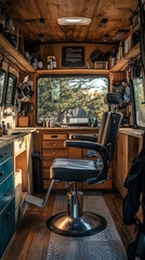 Canvas Print - Mobile Barber Shop in Custom Van with Efficient Design  