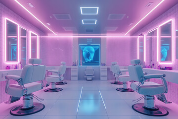 Poster - Futuristic Barbershop with Holographic Displays and Ultra-Modern Design  