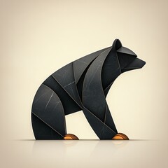 Geometric Black Bear Illustration with Gold Accents