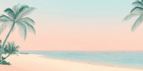 Wall Mural - serene beach scene with gentle waves, clear sky, and swaying palm trees, perfect for relaxation and 