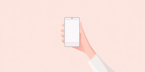 A hand holding a smartphone against a soft pink background, perfect for showcasing mobile technology and communication.