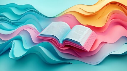 Wall Mural - stunning gradient abstract 3d illustration for world book day displaying an open book surrounded by 