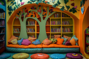 Wall Mural - Colorful and Inviting Children's Section in a Public Library 