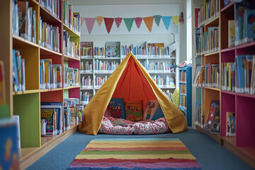 Sticker - Colorful and Inviting Children's Section in a Public Library 